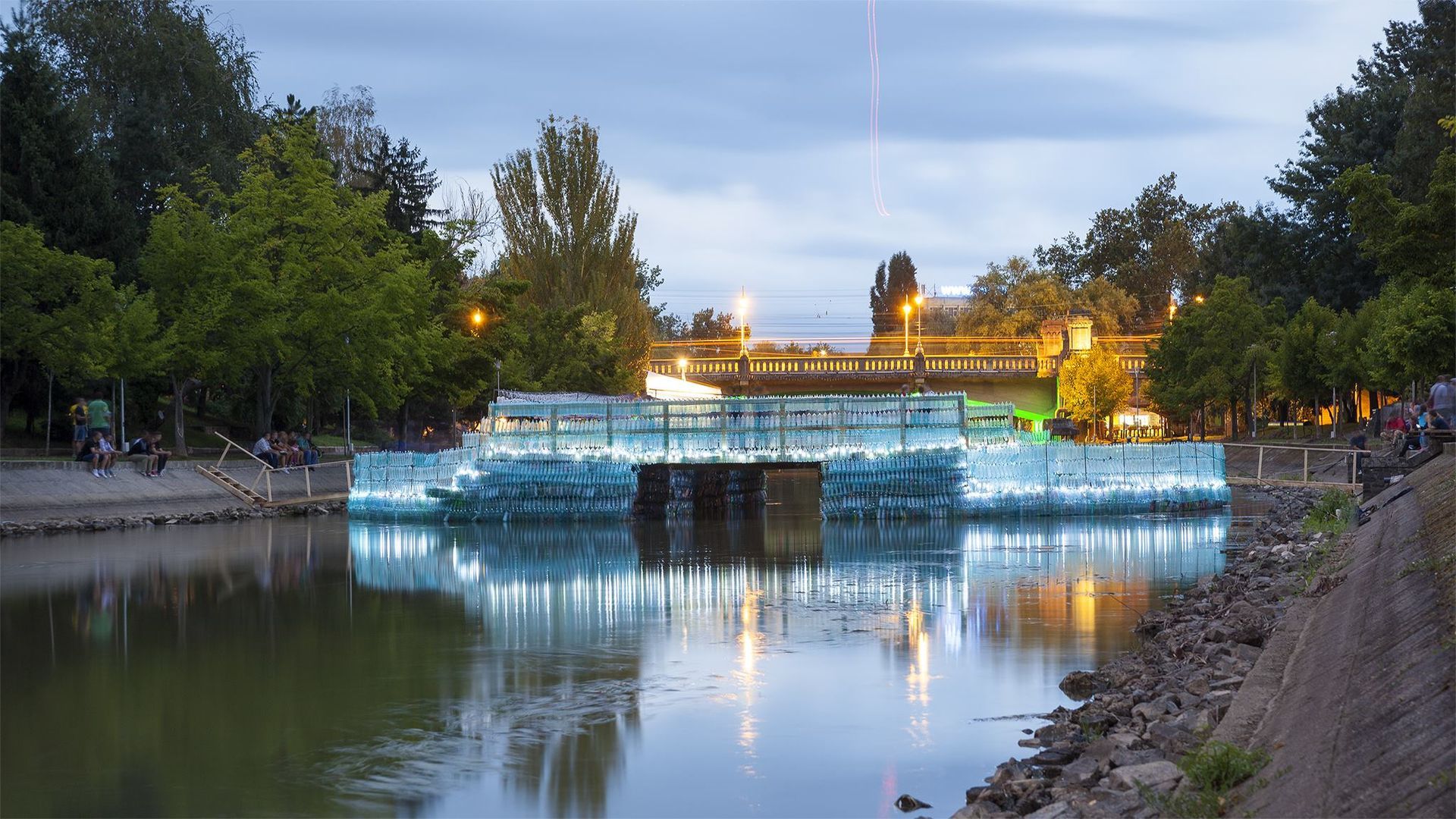 Largest bridge made of recycled plastic bottles, world record in Timisoara, Romania