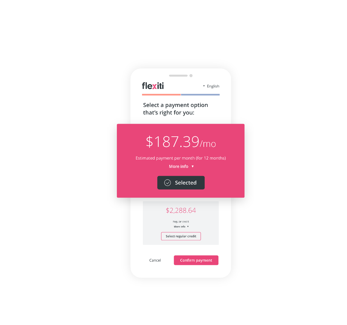 Une fenêtre contextuelle s'affiche sur l'écran du téléphone, proposant une offre à 18,39 $/mois (en rose) et un bouton pour sélectionner le forfait.