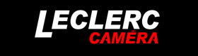 Logo LECLERC CAMÉRA en blanc et rouge sur fond noir