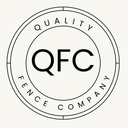A black and white logo for a company called quality fence company.