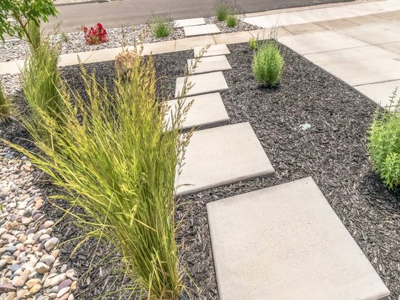 Limestone paving stones in Northern Nevada front yard