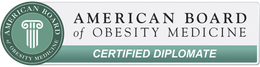American Board of Obesity Medicine certified diplomate logo with green seal and teal banner