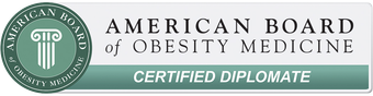 American Board of Obesity Medicine certified diplomate logo with green seal and teal banner