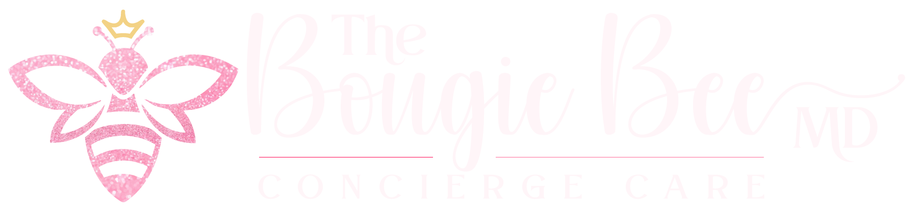 Pink bee with a crown logo, text 