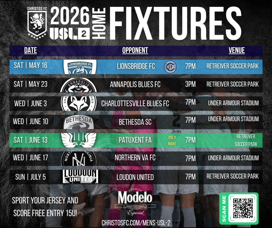 Christos FC 2026 USL 2 Season Schedule