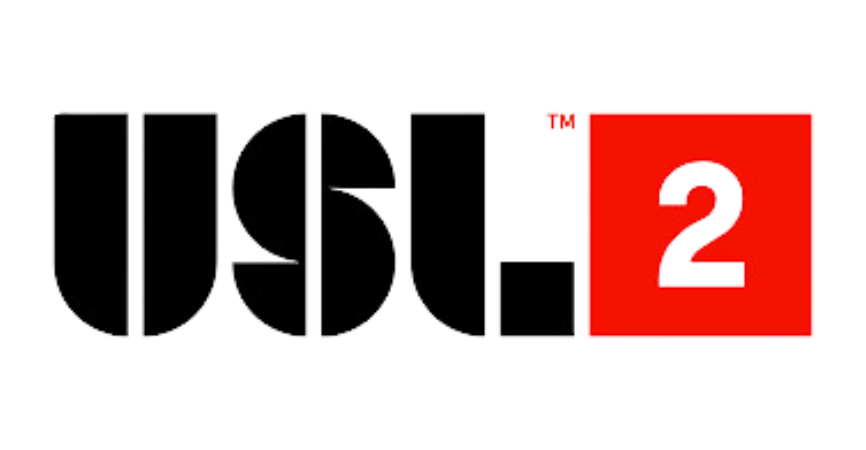 USL 2 logo with black text on white background and red square with the number 2.