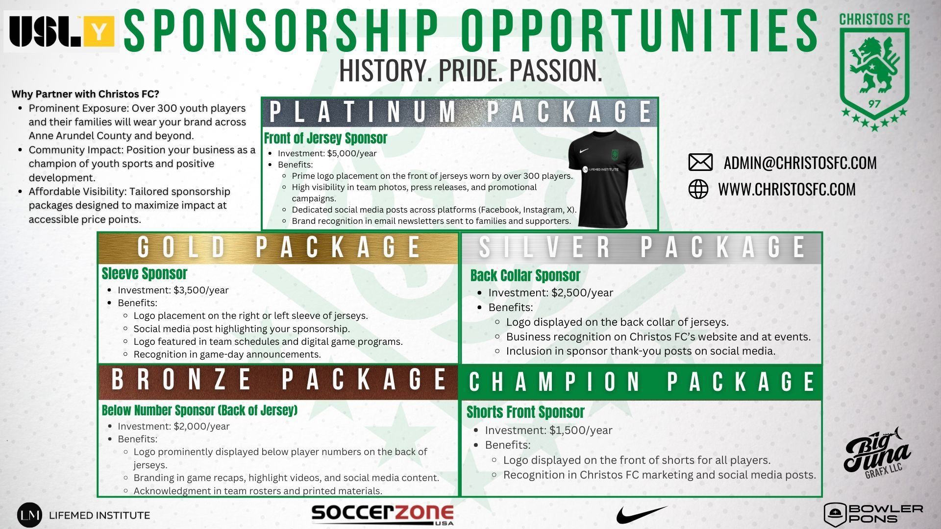 Christos FC sponsorship packages flyer