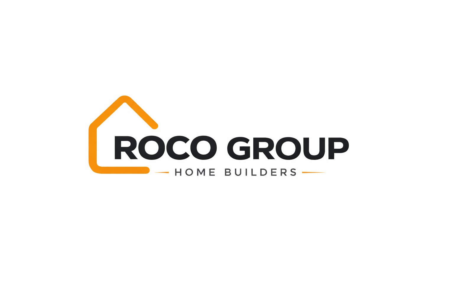 Logo for Roco Group, home builders; features a stylized orange house outline next to black text.