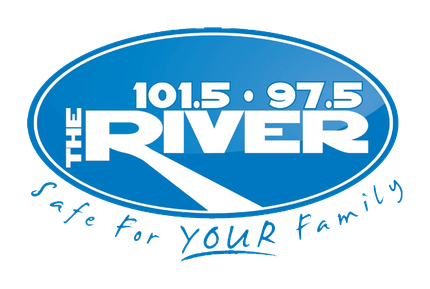 The River 101.5/97.5 radio station logo in blue and white with “Café for Your Family” text