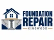 Kingwood Foundation Repair logo with house, cracked foundation, and blue text on white background