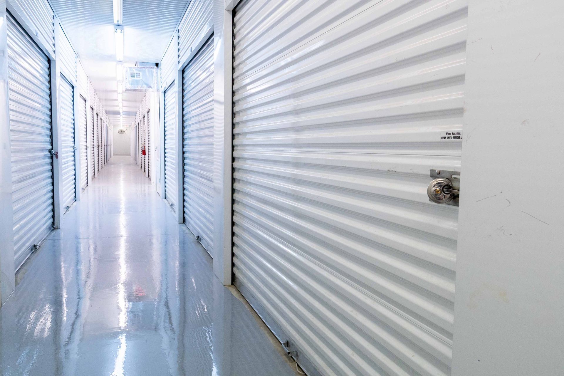 Climate-controlled indoor storage hallway at Ship-N-Store in Baker, LA