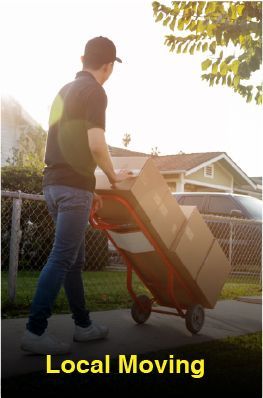A man is pushing a cart with boxes on it.