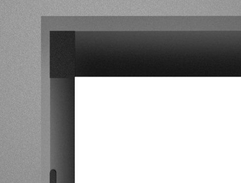 Un primo piano di uno schermo con sfondo bianco e cornice nera.