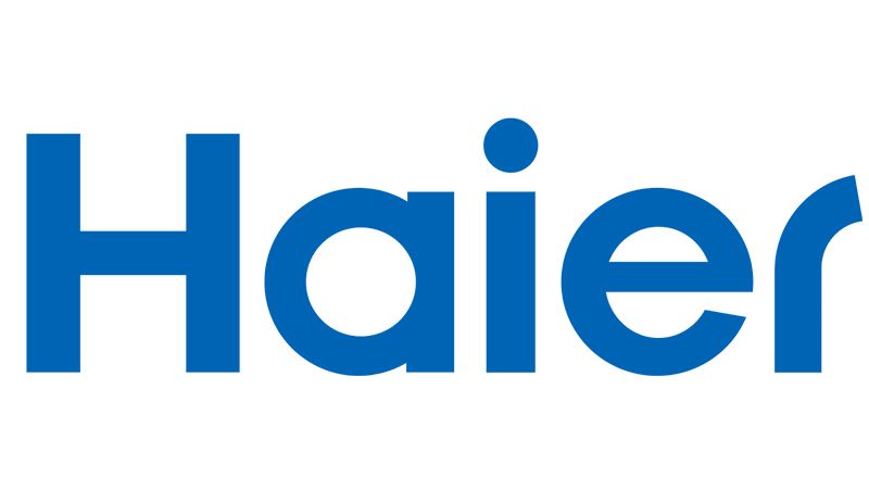 Il logo Haier è blu e bianco su sfondo bianco.