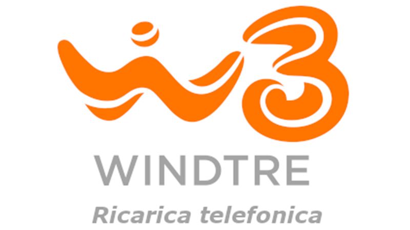 Un logo arancione e grigio per windtre su uno sfondo bianco