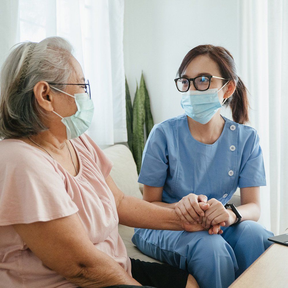 Home Care Worker With Old Woman — Binghamton, NY — iCare Home Services Home Care Worker With Old Woman — Binghamton, NY — iCare Home Services