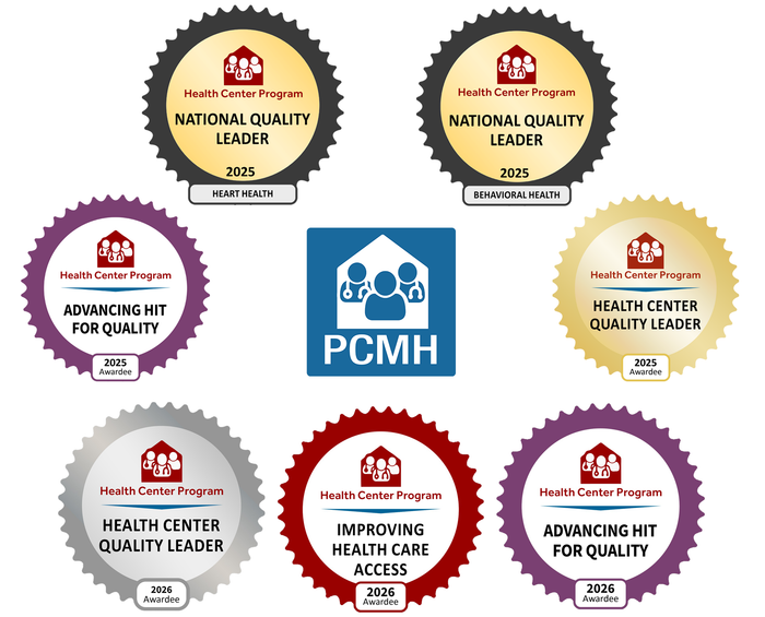 Images of various awards our team has received from the Health Resources and  Services Administration.