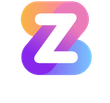 Colorful gradient letter Z logo in purple, pink, orange, and blue on a white background