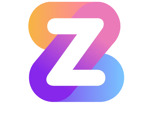 Colorful gradient letter Z logo in purple, pink, orange, and blue on a white background