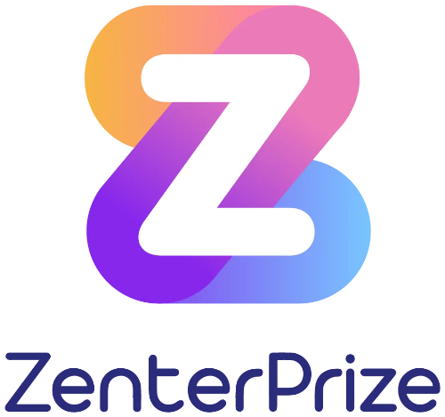 Colorful gradient Z logo above the word “ZenterPrize” in blue text