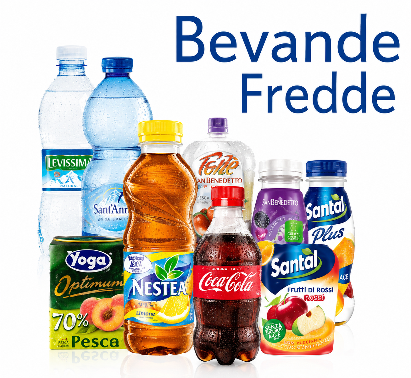 Bevande fredde assortite con la scritta