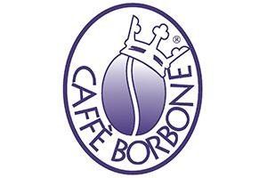Logo del Cafe Borbone con ovale viola, chicco di caffè e corona.