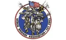 Witch Brigade Association emblem with military figures, U.S. flag, and circular text on white background