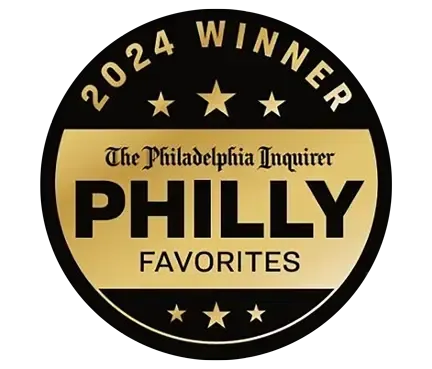 2024 winner badge for The Philadelphia Inquirer Philly Favorites, black and gold with stars