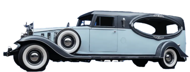 Vintage light blue classic car with black roof and whitewall tires, shown in side view.