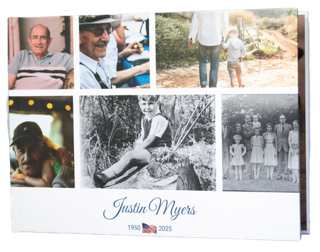 Collage of six family photos with the name “Justin Myers” and a 2025 emblem at the bottom