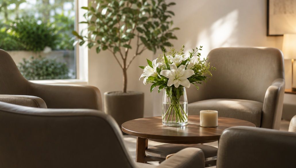 fresh white flowers, and a peaceful setting for discussing Philadelphia, PA cremations