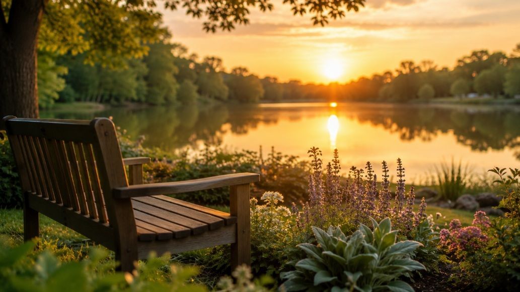 wooden bench overlooking calm water, representing compassionate Philadelphia, PA cremation services