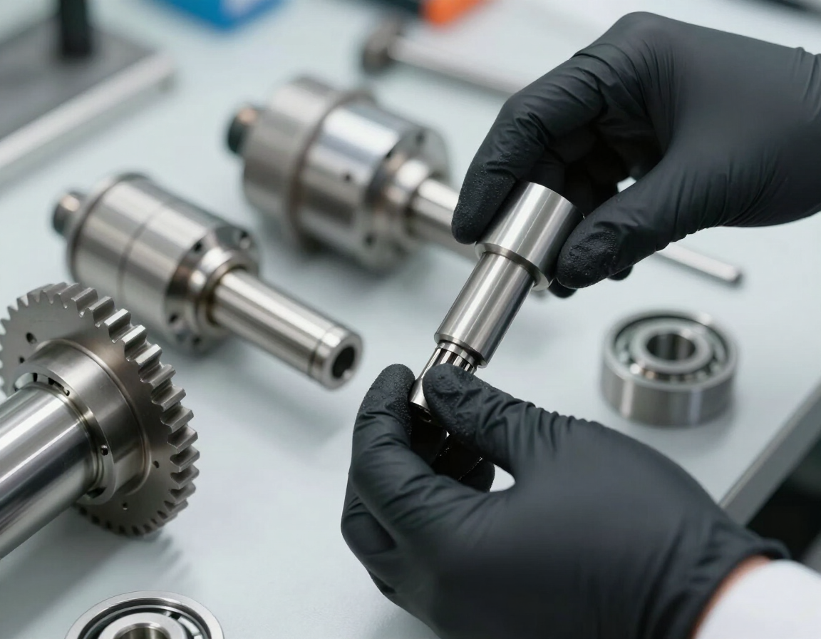 Technician's hands working on transmission components