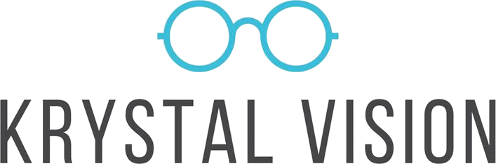 Krystal Vision logo with blue eyeglasses icon and gray text