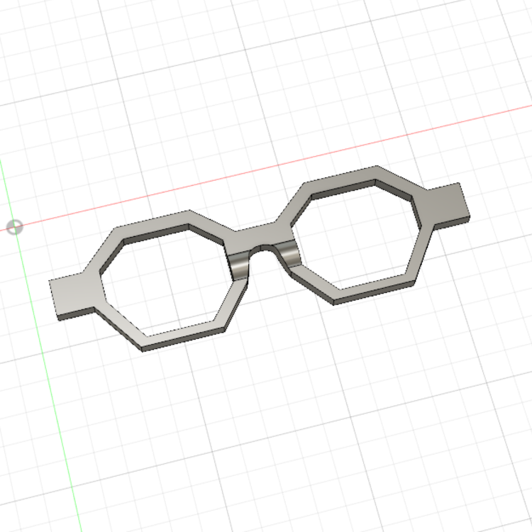 Gray 3D model of eyeglasses frames on a light grid background