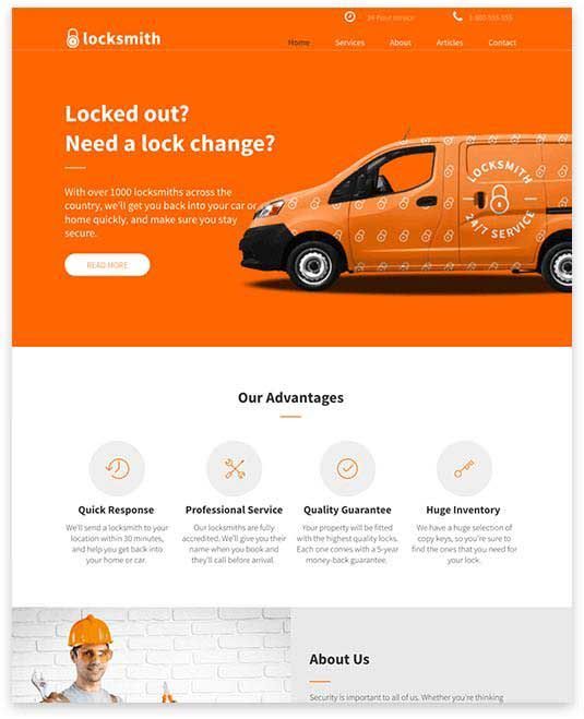 A screenshot of a website for a locksmith company.