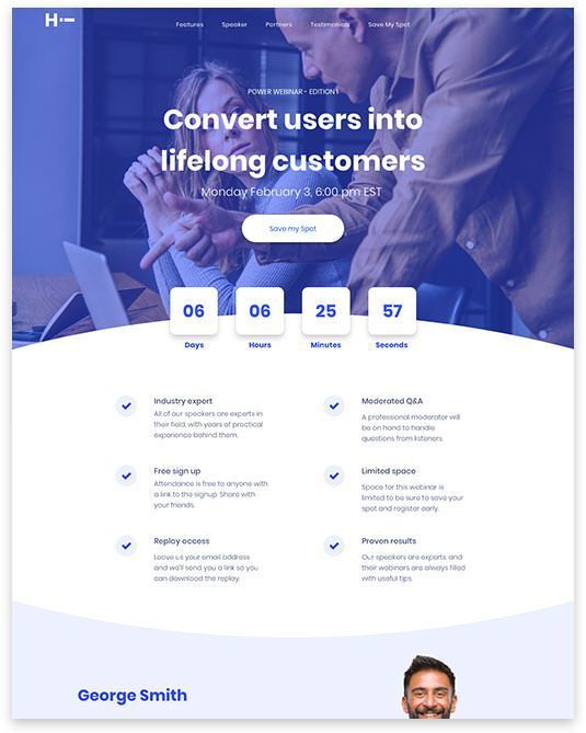 A landing page for a company called convert users into lifelong customers.