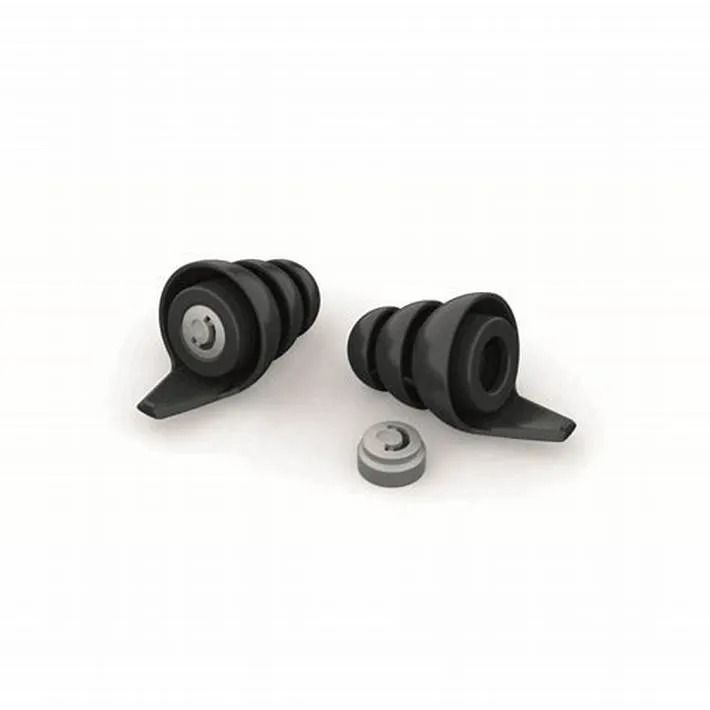 Black Rubber Earplugs With a Small Silver Case — Local Hearing Aid Specialists in Wallsend, NSW