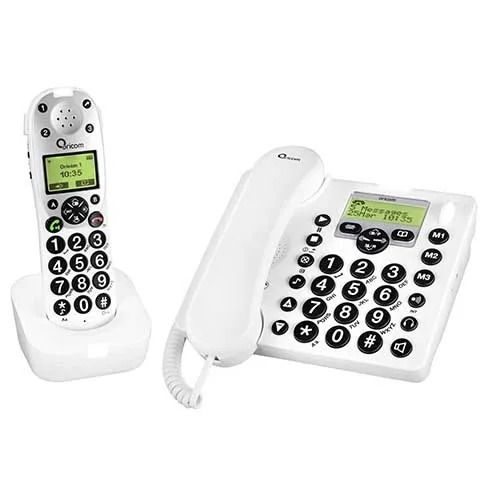 Two White Cordless Phones With Large Buttons — Local Hearing Aid Specialists in Wallsend, NSW