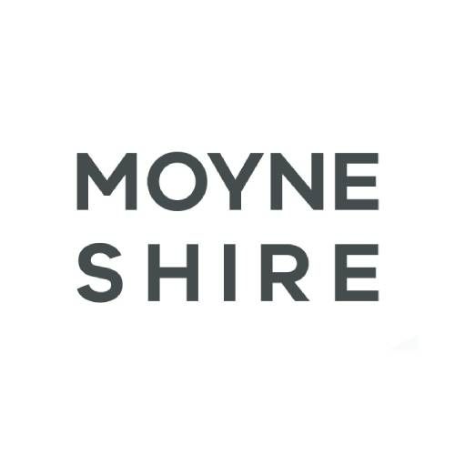 The logo for moyne shire is on a white background.