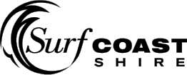 A black and white logo for surf coast shire