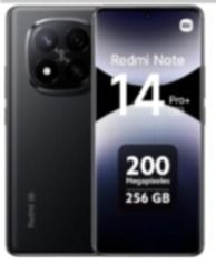 Smartphone Redmi Note 14 Pro+, vista frontal y trasera sobre fondo negro.