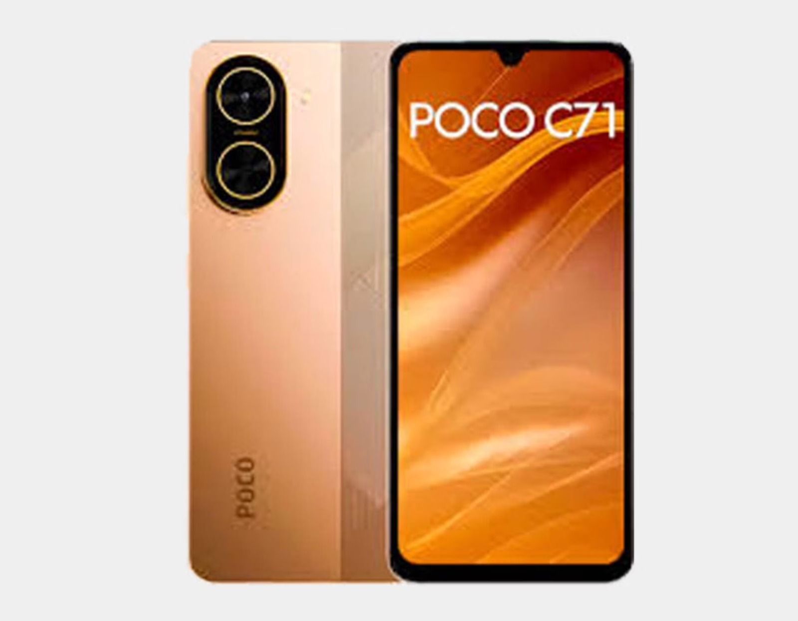 Smartphones POCO en negro, azul y beige, mostrando vistas frontal y trasera.