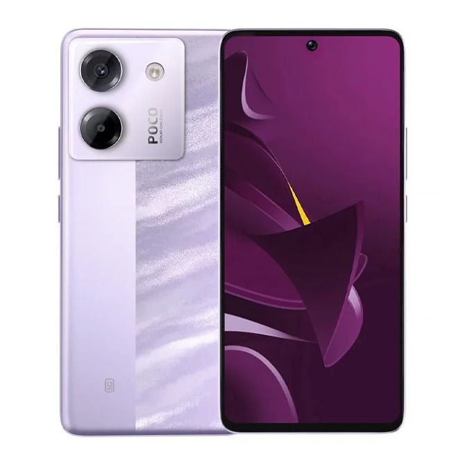 Smartphone POCO M7 Pro 5G en color verde oscuro, vista frontal y trasera con especificaciones de pantalla.