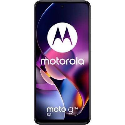 Vista frontal del smartphone Motorola Moto G9 con fondo de pantalla abstracto morado y logotipo.