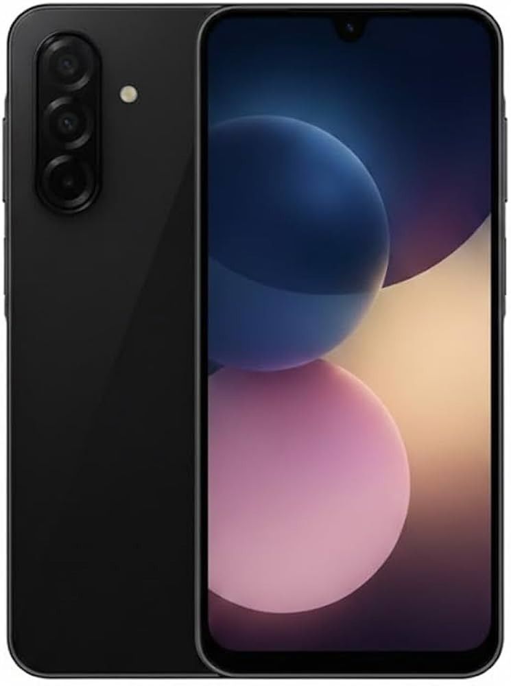 Smartphone Samsung Galaxy A26 5G, vista frontal y trasera, color negro con pantalla turquesa.