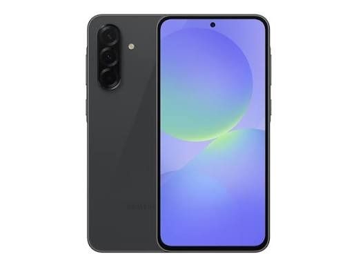 Se muestra el smartphone Samsung Galaxy A36 5G por delante y por detrás, en color verde menta con pantalla morada.