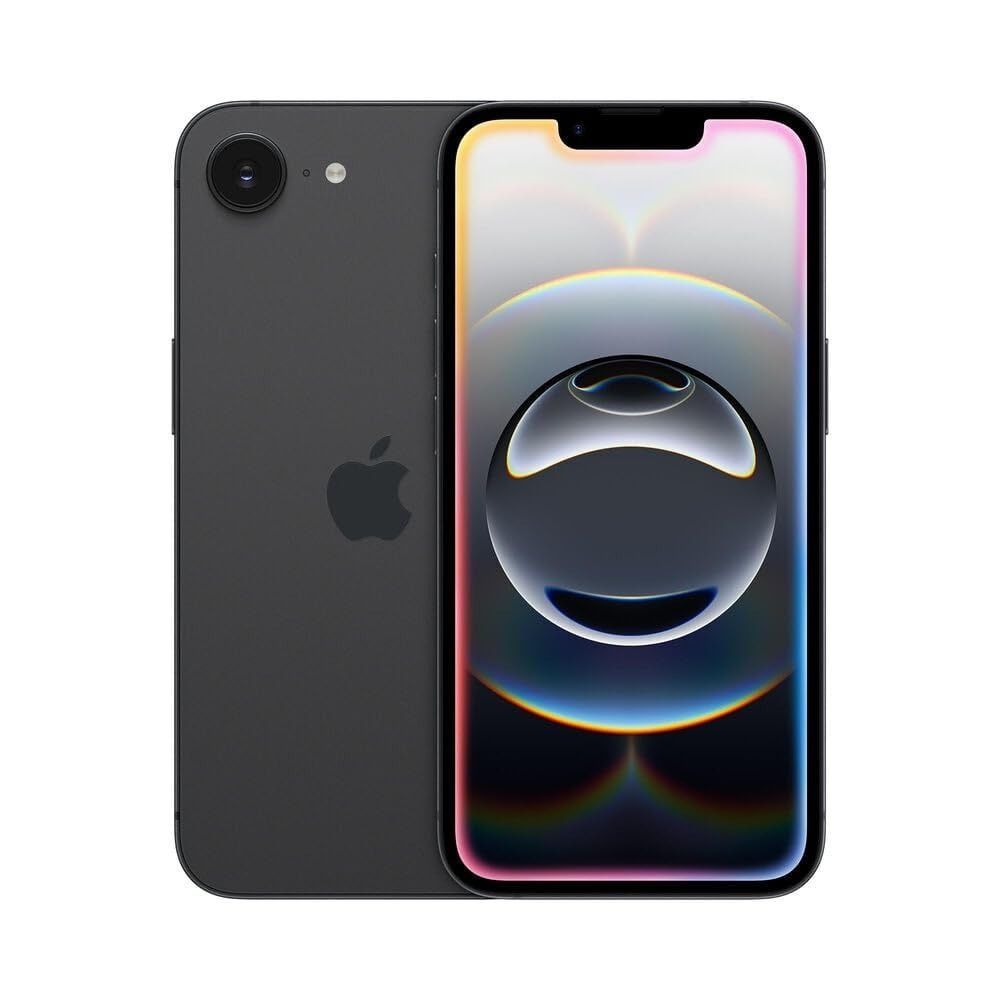 Un teléfono inteligente gris con una pantalla brillante que muestra una interfaz azul circular sobre un fondo blanco.