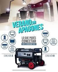 Anuncio de generador para cortes de energía, con íconos que muestran dispositivos conectables y el texto “Verano sin apagones”.
