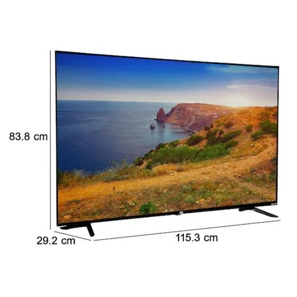 Televisor inteligente Vizio de 60 pulgadas que muestra una colorida escena de película con iconos de aplicaciones en la parte inferior.
